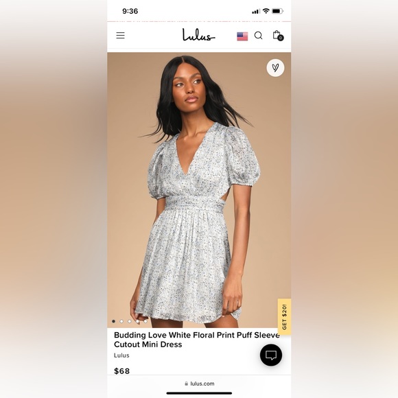 Lulu’s budding love white floral print puff sleeve cutout mini dress NWT - Picture 1 of 7